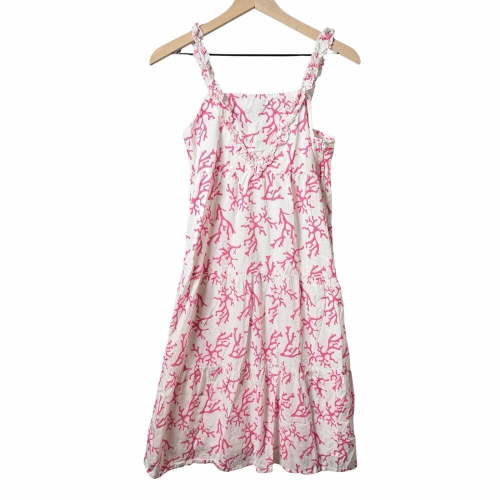 Crazy 8 Sleeveless White and Pink Coral Print Beach Girls Dress Size 14